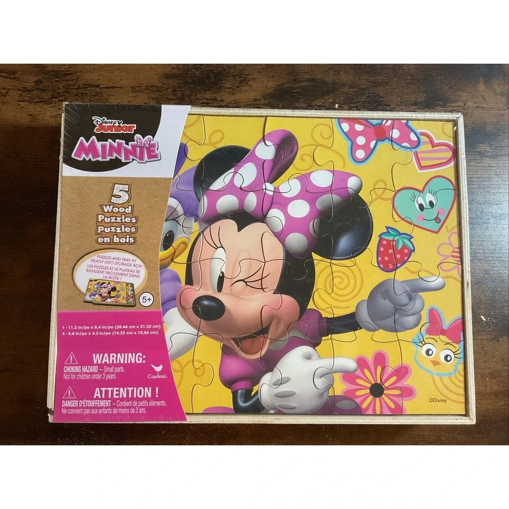 Minnie Mouse Puzzle Set of 5 Wood Puzzles Disney Junior Kids Present In Wood Box